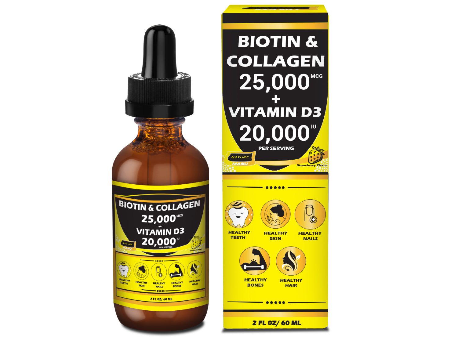 Nature Manu – Liquid Collagen + Biotin Drops with Vitamin D3 / Hair, Skin & Nails Support