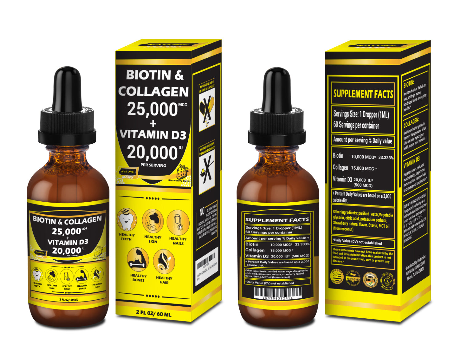 Nature Manu – Liquid Collagen + Biotin Drops with Vitamin D3 / Hair, Skin & Nails Support