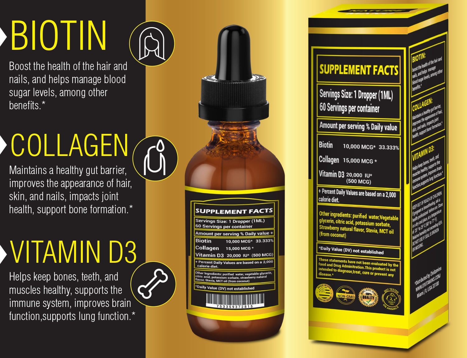 Nature Manu – Liquid Collagen + Biotin Drops with Vitamin D3 / Hair, Skin & Nails Support