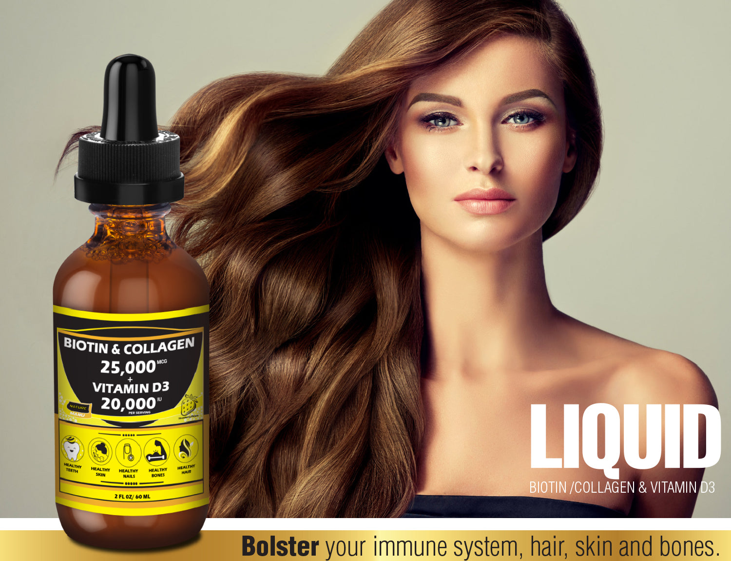 Nature Manu – Liquid Collagen + Biotin Drops with Vitamin D3 / Hair, Skin & Nails Support