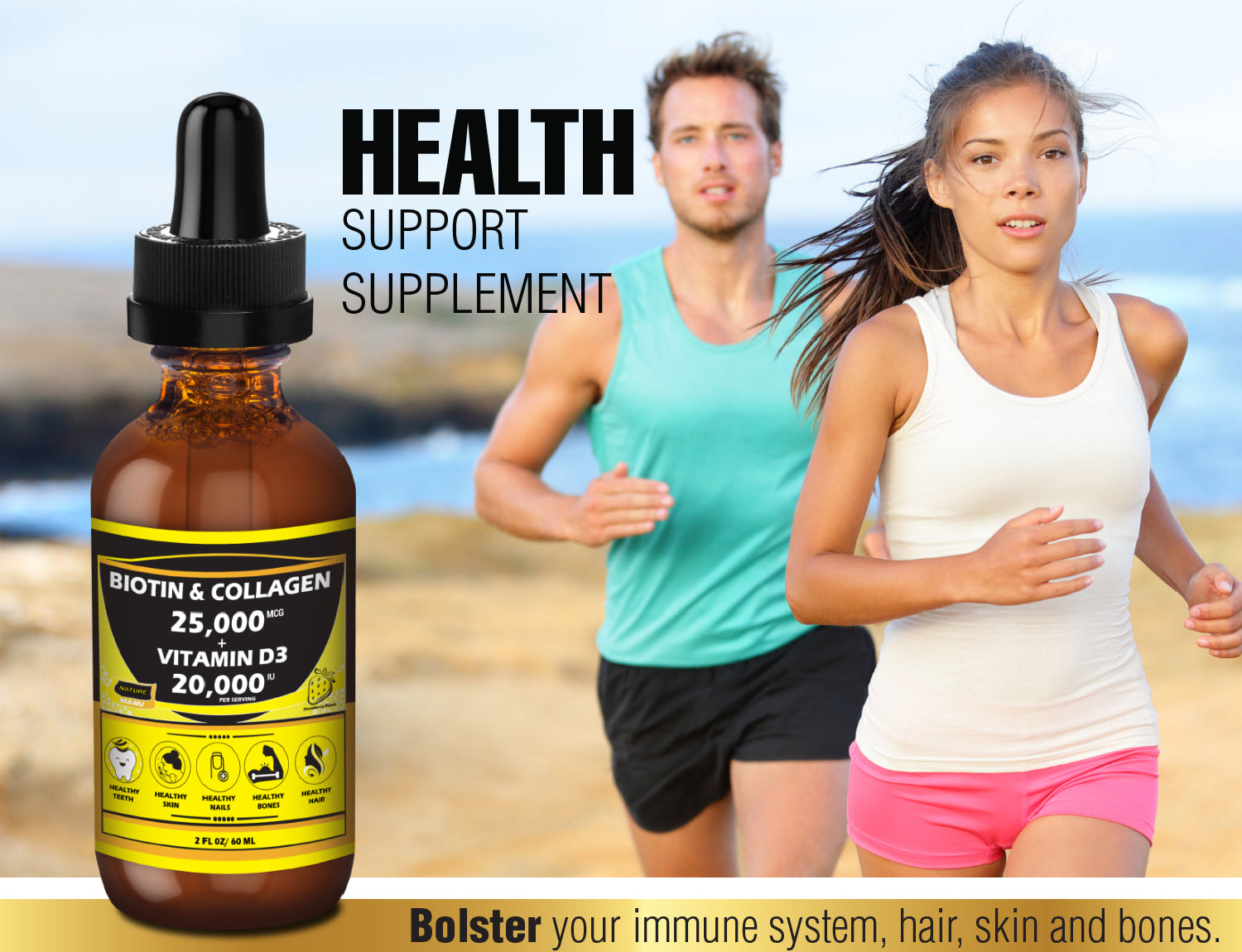 Nature Manu – Liquid Collagen + Biotin Drops with Vitamin D3 / Hair, Skin & Nails Support